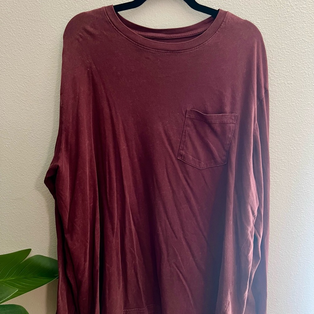 Original Use Brown and Red Long Sleeve Tee Casual Essential